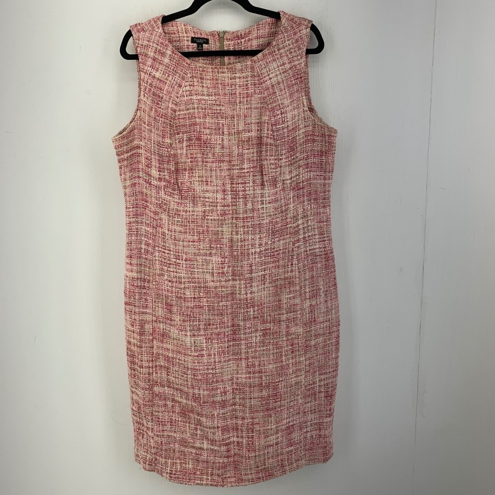 Talbots Pink White Tweed Cotton Blend Sleeveless Sheath Dress Sz 18 Classic